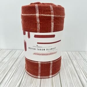 Little Korboose burnt orange plaid woven 100% cotton throw blanket 50" x 60" NEW